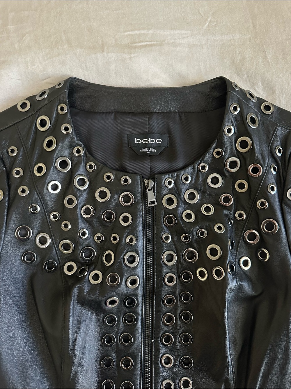 bebe Black 100% genuine Leather Grommet Jacket - Picture 2 of 6